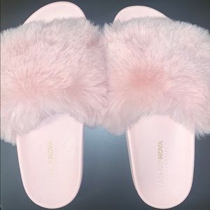 pink fuzzy slides